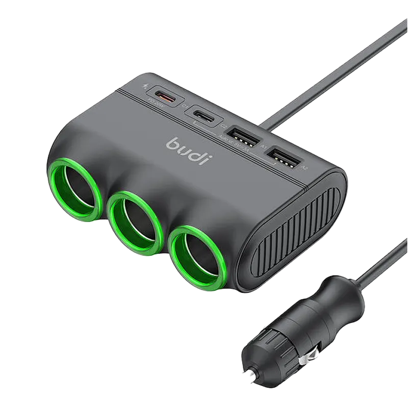 Budi CC650W 7 in 1 Car Socket Splitter with 20W PD15W USB CHARGER Mascom International.webp